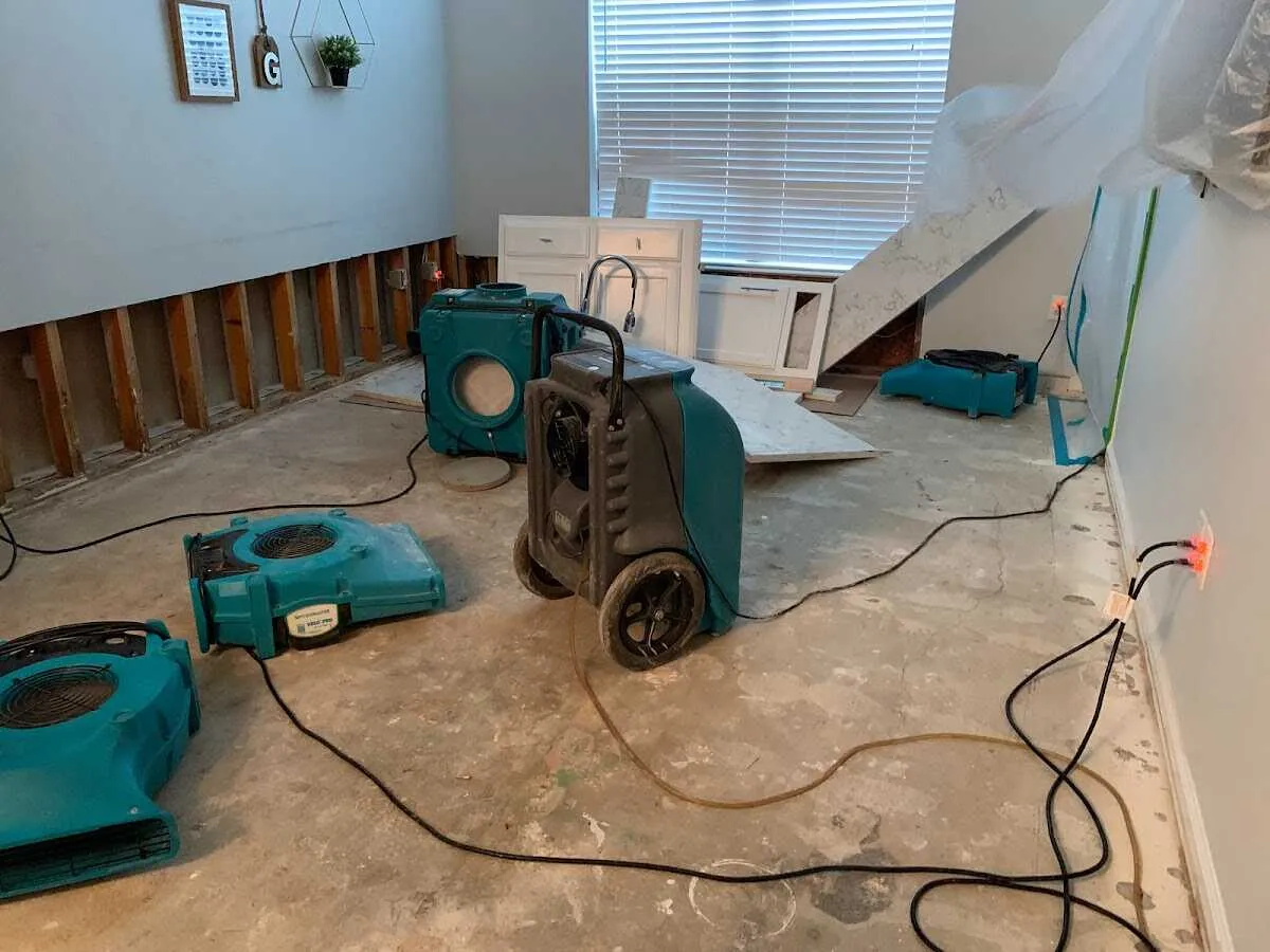 Dehumidifier in flood-cut room for Water Damage Restoration in Cheshire